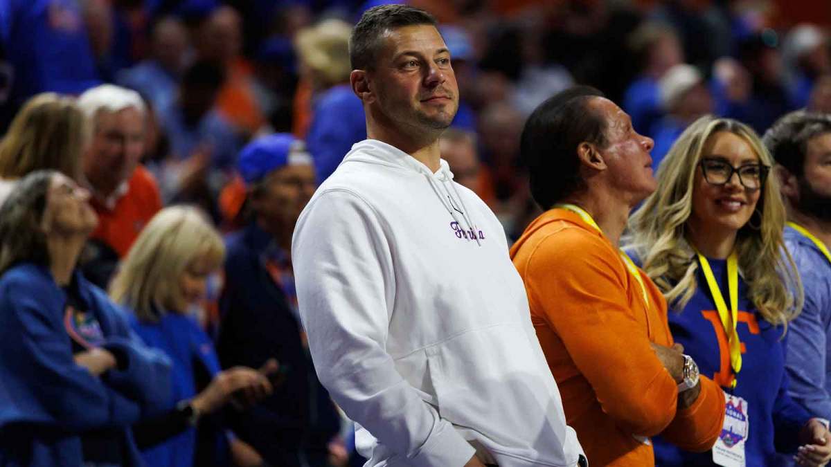 Florida Gators Football head coach Jon Sumrall looks on against the Alabama Crimson Tide during the second half at Exactech Arena at the Stephen C. O'Connell Center.