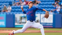 New York Mets pitcher Jonah Tong (21) delivers a pitch against Nicaragua during the first inning at Clover Park.
