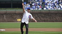 Former Chicago Blackhawks player Jonathan Toews throws out a ceremonials first pitch before the game between the Chicago Cubs and the Washington Nationals at Wrigley Field.