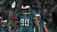 Philadelphia Eagles defensive tackle Jordan Davis (90) against the San Francisco 49ers in an NFC Wild Card Round game at Lincoln Financial Field.