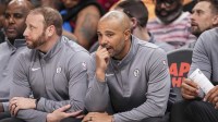 Brooklyn Nets head coach Jordi Fernandez on the bench during the game against the Atlanta Hawks during the first half at State Farm Arena.