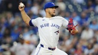 Toronto Blue Jays starting pitcher Jose Berrios (17) pitches to the Houston Astros during the first inning at Rogers Centre.