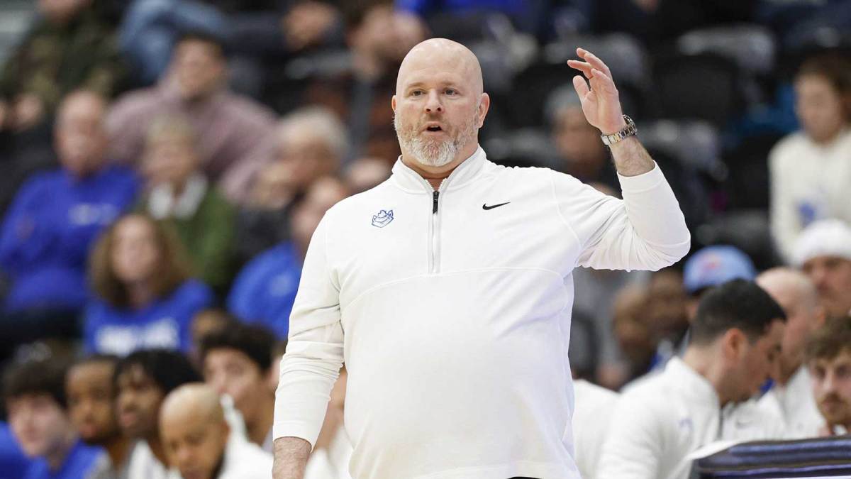 Saint Louis Billikens head coach Josh Schertz reacts during the first half at Joseph J. Gentile Arena.
