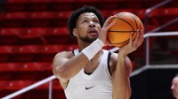 Iowa State Cyclones forward Joshua Jefferson (5) warms up before the game against the Utah Utes at Jon M. Huntsman Center.