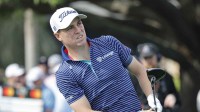 Justin Thomas plays his shot from the first tee during the second round of the Arnold Palmer Invitational golf tournament at Bay Hill