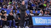 Cleveland Cavaliers head coach Kenny Atkinson looks on during the second half against the Orlando Magic at Kia Center. Mandatory Credit: Mike Watters-Imagn Images