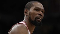 Houston Rockets forward Kevin Durant (7) reacts while playing against the Los Angeles Lakers in the second half at Toyota Center.