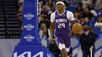 Sacramento Kings guard Daeqwon Plowden (29) dibbles up the court in the first half against the Orlando Magic at Kia Center.