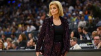 Louisiana State Tigers head coach Kim Mulkey against the Duke Blue Devils at the Sweet Sixteen game of the Sacramento Regional 2 of the women's 2026 NCAA Tournament at Golden 1 Center.