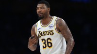 Lakers guard Marcus Smart (36) reacts against the New York Knicks at Crypto.com Arena