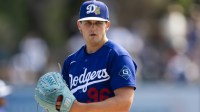 Los Angeles Dodgers pitcher Landon Knack against the Los Angeles Angels during a spring training game at Camelback Ranch-Glendale.