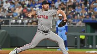 Boston Red Sox relief pitcher Liam Hendriks (31) throws a pitch in the eighth inning against the Kansas City Royals at Kauffman Stadium.