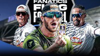 Fanatics Flag Football Classic logo and players Tom Brady, Logan Paul, and Jalen Hurts, with BMO Stadium background.