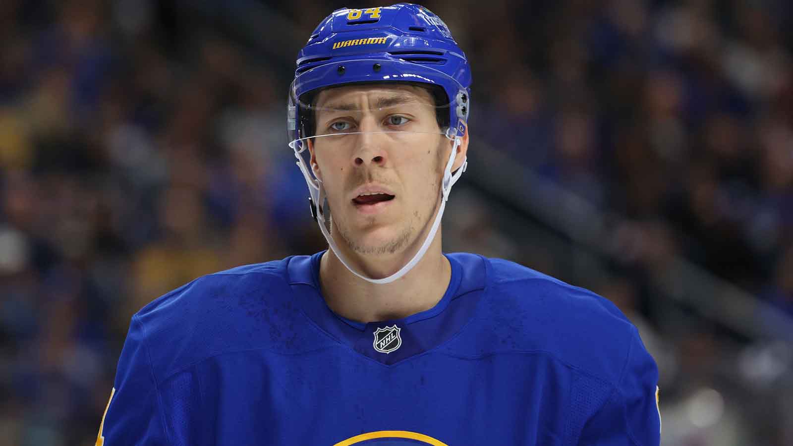 Buffalo Sabres defenseman Logan Stanley (64) on the ice against the San Jose Sharks at KeyBank Center.