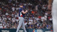 United States starting pitcher Logan Webb (62) walks off the mound after a walk during the fifth inning against Canada during a quarterfinal game of the 2026 World Baseball Classic at Daikin Park.