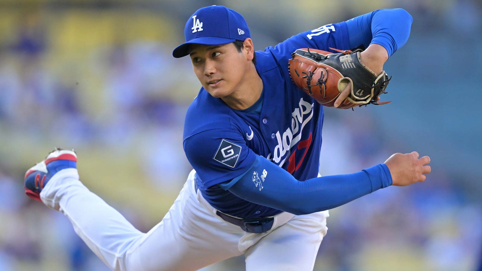  Los Angeles Dodgers two-way player Shohei Ohtani (17) delivers to the plate in the second inning against the Los Angeles Angels at Dodger Stadium. Mandatory Credit: Jayne Kamin-Oncea-Imagn Images