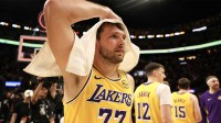 Los Angeles Lakers guard Luka Doncic (77) after 60 point game against the Miami Heat at Kaseya Center.