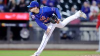 New York Mets relief pitcher Drew Smith (40) follows through on a pitch against the Philadelphia Phillies during the ninth inning at Citi Field.
