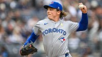 Toronto Blue Jays relief pitcher Ryan Borucki (35) pitches the ball during the fifth inning against the New York Yankees at Yankee Stadium.