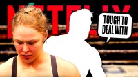 Ronda Rousey with silhouette of Mike Perry Background - Netflix logo