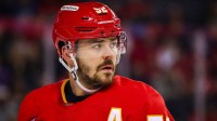 Calgary Flames defenseman MacKenzie Weegar (52) against the Nashville Predators during the first period at Scotiabank Saddledome.