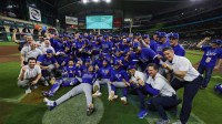 Mar 11, 2026; Houston, TX, United States; Italy celebrates after defeating Mexico at Daikin Park. Mandatory Credit: Thomas Shea-Imagn Images