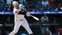 Mar 29, 2026; Baltimore, Maryland, USA; Baltimore Orioles first baseman Pete Alonso (25) singles during the seventh inning against the Minnesota Twins at Oriole Park at Camden Yards. Mandatory Credit: Daniel Kucin Jr.-Imagn Images