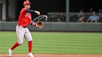 Boston Red Sox second baseman Marcelo Mayer (11) throws to first base in the second inning against the Atlanta Braves during spring training at CoolToday Park.