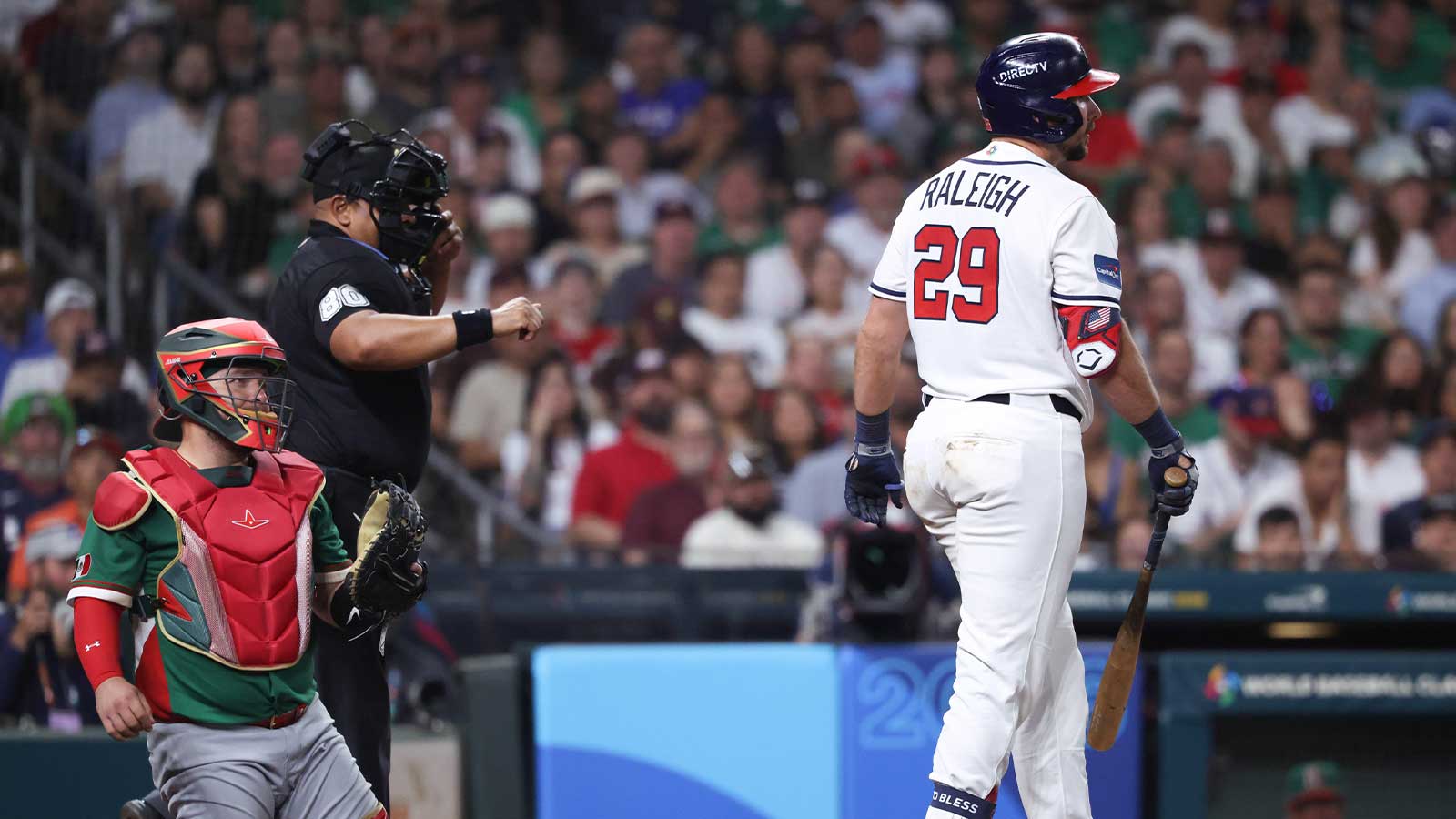 United States catcher Cal Raleigh (29) walks up to bat during the third inning against Mexico at Daikin Park.
