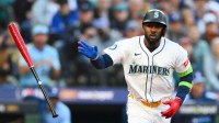 Seattle Mariners left fielder Randy Arozarena (56) takes a walk during the first inning against the Toronto Blue Jays during game three of the ALCS round for the 2025 MLB playoffs at T-Mobile Park.