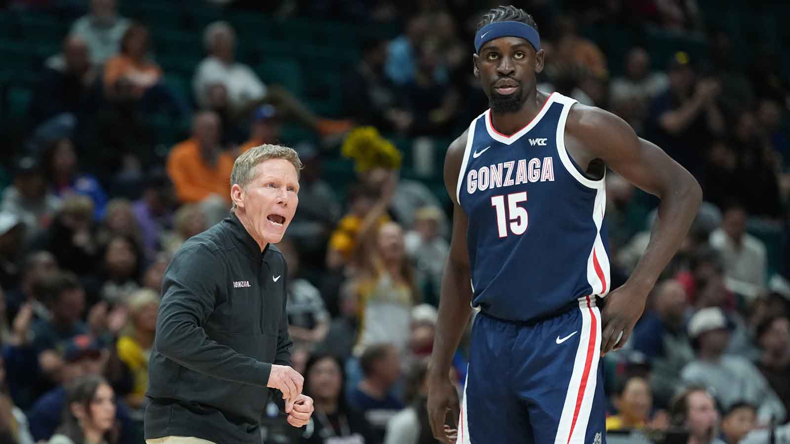 Gonzaga Bulldogs head coach Mark Few reacts in the first half against the Michigan Wolverines in the 2025 Players Era Festival championship game at MGM Grand Garden Arena.