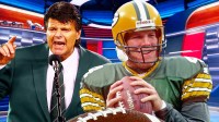 Mark Gastineau and Brett Favre with ESPN stage background.