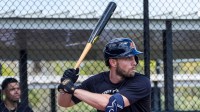 Detroit Tigers outfielder Austin Slater bats at live batting practice during spring training at TigerTown in Lakeland, Fla. on Thursday, Feb. 19, 2026.
