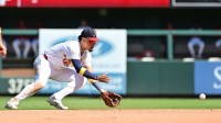 St. Louis Cardinals shortstop Masyn Winn (0) fields a grounder hit up the middle for the out on San Francisco Giants batter Drew Gilbert (not shown) in the seventh inning at Busch Stadium
