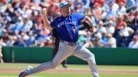 Toronto Blue Jays staring pitcher Max Scherzer (31) throws a pitch during the first inning against the Philadelphia Phillies at BayCare Ballpark.