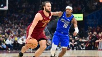 Cleveland Cavaliers guard Max Strus (2) drives to the basket against Dallas Mavericks guard Brandon Williams (10) during the second half at Rocket Arena.