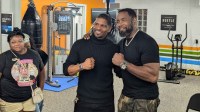 Masood Abdul-Haqq and Michael Jai White pose together after White's Q&A at the Bridge Impact Center in northeast Oklahoma City on Tuesday, Nov. 5, 2024.