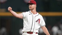 Arizona Diamondbacks right-hander Michael Soroka (34) reacts after striking out a batter to end the inning against the Detroit Tigers at Chase Field.
