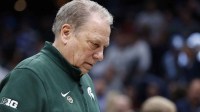 Michigan State Spartans head coach Tom Izzo reacts in the first half during a Sweet Sixteen game of the East Regional of the men's 2026 NCAA Tournament at Capital One Arena.