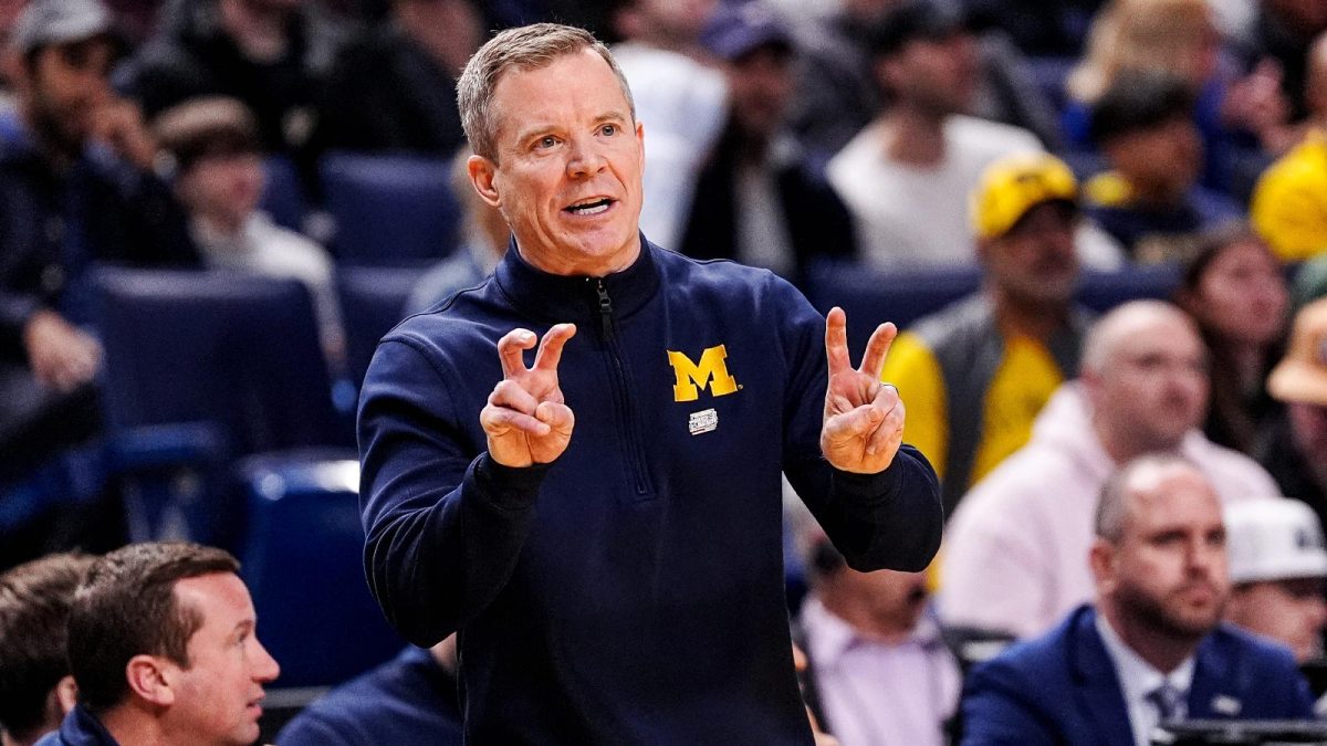 Michigan head coach Dusty May reacts to a play against Saint Louis during the first half of NCAA Tournament Second Round at KeyBank Center in Buffalo.