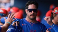 New York Mets left fielder Mike Tauchman (50) celebrates after scoring against the Washington Nationals during the first inning at CACTI Park of the Palm Beaches.