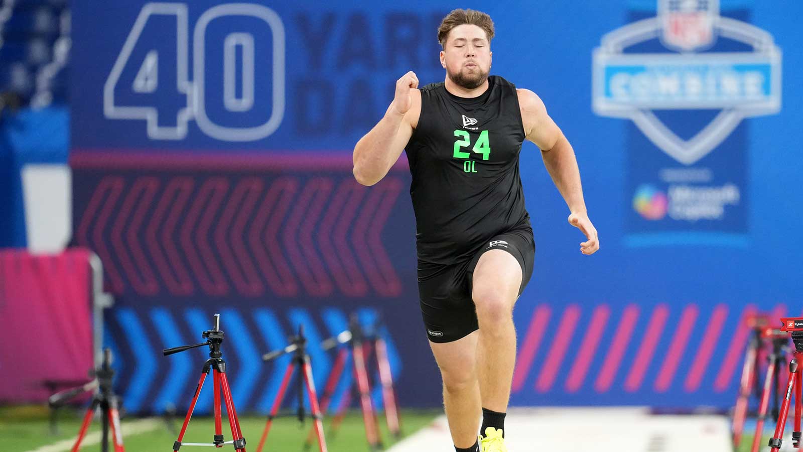 Georgia offensive lineman Monroe Freeling (OL24) during the NFL Scouting Combine at Lucas Oil Stadium.