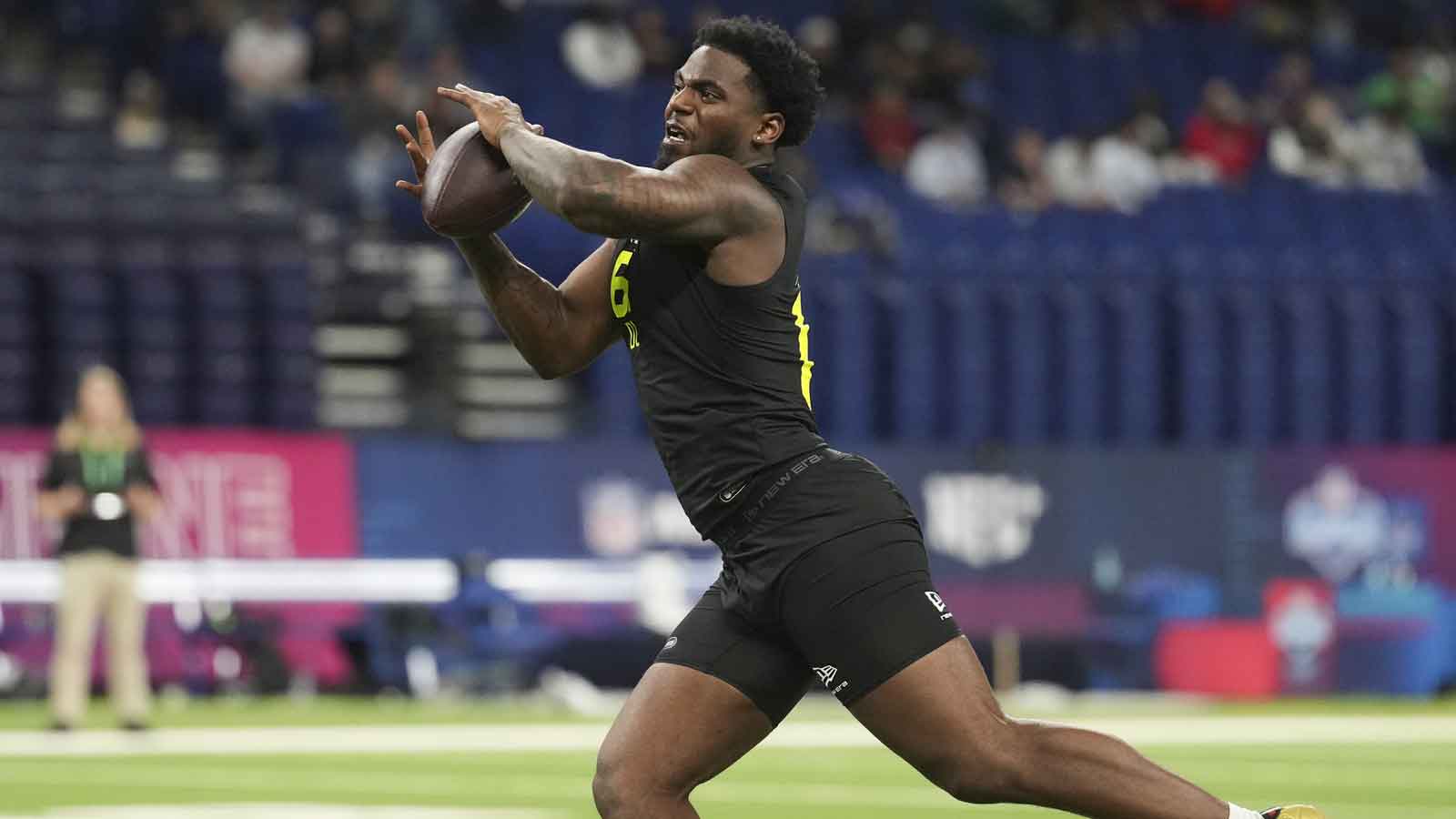 Western Michigan defensive lineman Nadame Tucker (DL61) during the NFL Scouting Combine at Lucas Oil Stadium.