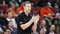 Nebraska Cornhuskers head coach Fred Hoiberg applauds his team against the Purdue Boilermakers during the first half at United Center.