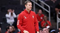 Nebraska Cornhuskers head coach Fred Hoiberg in the first half during a Sweet Sixteen game of the South Regional of the men's 2026 NCAA Tournament at Toyota Center.