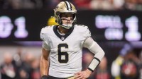 New Orleans Saints quarterback Tyler Shough (6) in action against the Atlanta Falcons in the third quarter at Mercedes-Benz Stadium.