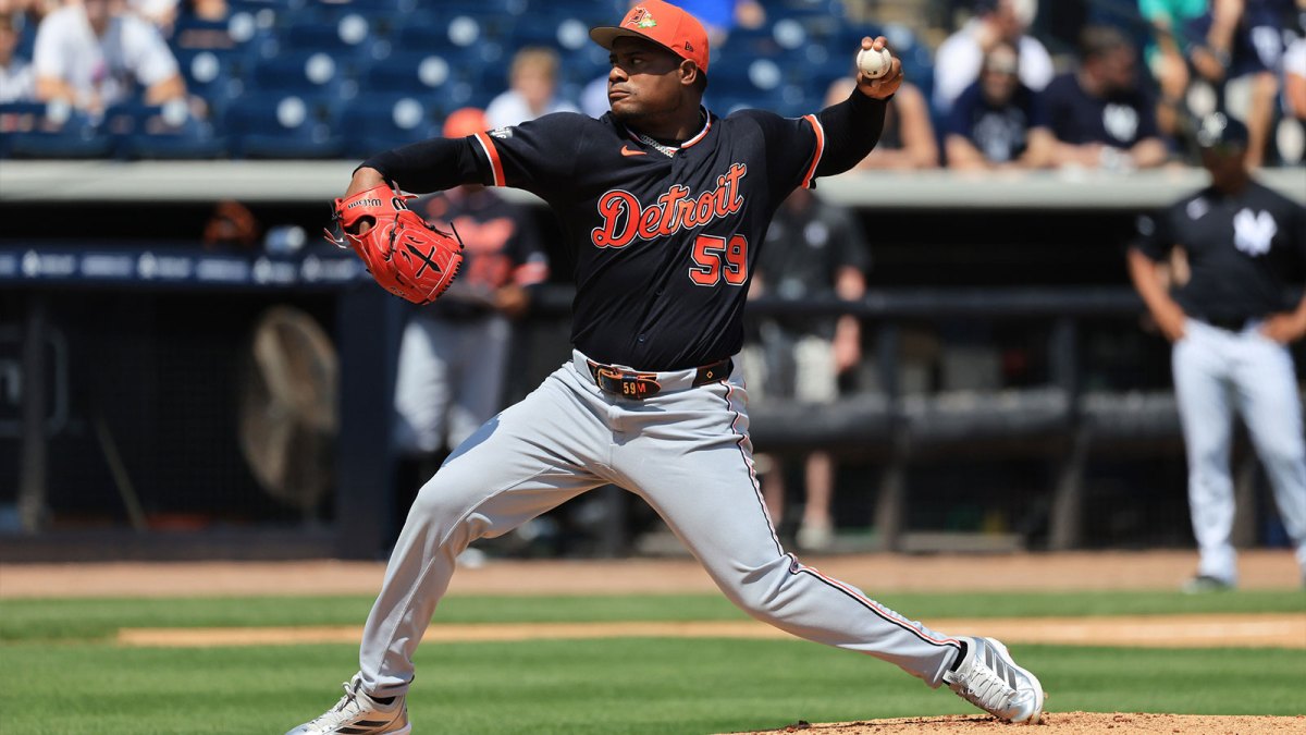Detroit Tigers starting pitcher Framber Valdez (59) throws a pitch during the first inning against the New York Yankees at George M. Steinbrenner Field.