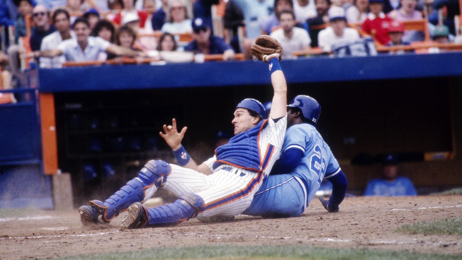New York Mets catcher Gary Carter tags out a sliding Atlanta Braves outfielder Ken Griffey to keep Ron Darling's shutout during a game at Shea Stadium in Queens, N.Y., on July 13, 1986. Mandatory Credit: Peter Monsees/NJMG-USA TODAY NETWORK