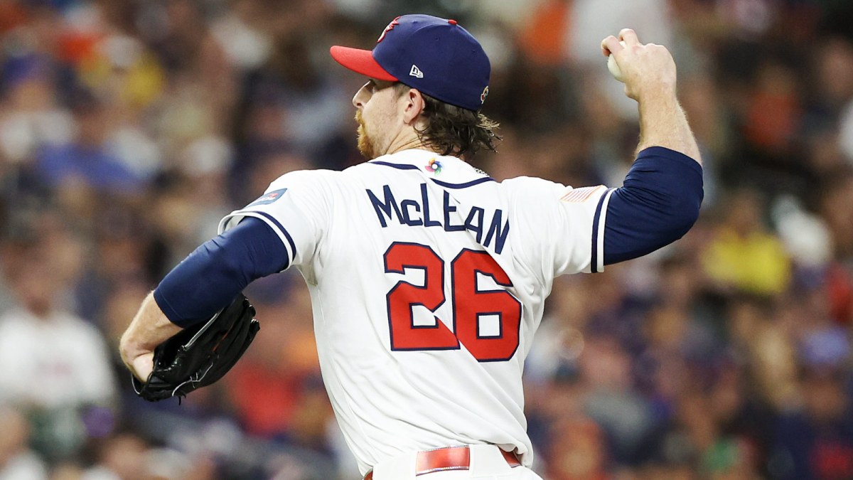 United States starting pitcher Nolan McLean (26) pitches against Italy in the first inning at Daikin Park.