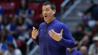 Northern Iowa Panthers head coach Ben Jacobson reacts in the second half against the St. John's Red Storm during a first round game of the men's 2026 NCAA Tournament at Viejas Arena.